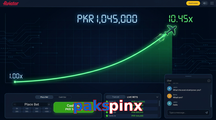 Main screen of Pakspinx aviator page for PK players