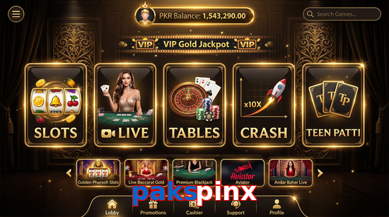 Main screen of Pakspinx casino page for PK players