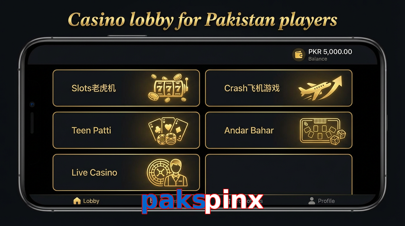 Lobby view of Pakspinx for Pakistan users